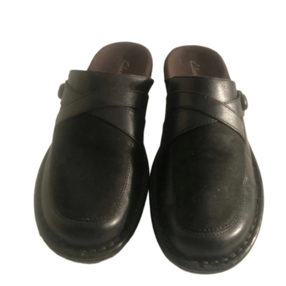 Clarks  Women's Black Leather Clogs  Size 7 M